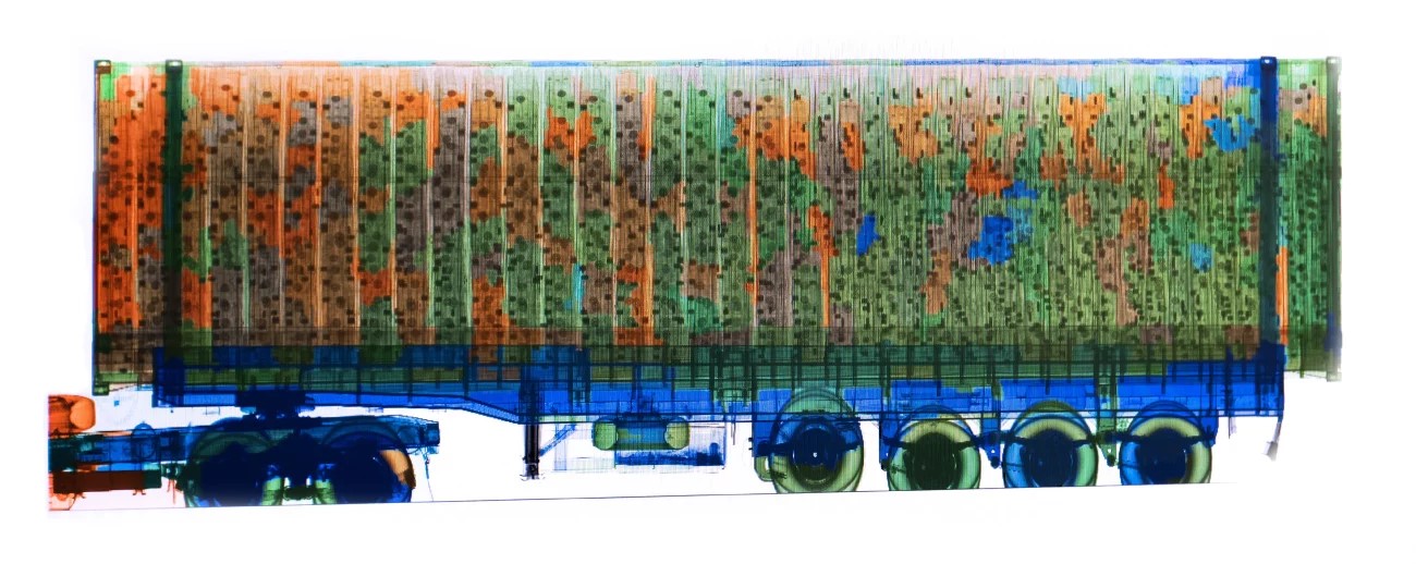 X-ray of a shipping container smuggling toxic e-waste.